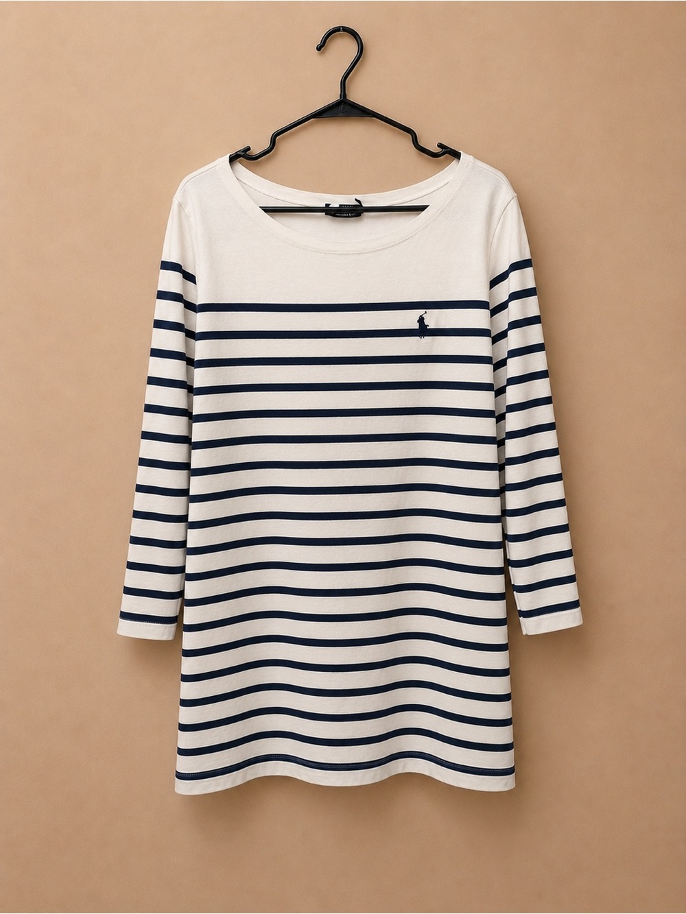 Ralph Lauren White and Navy Striped Long-Sleeve Crewneck Top